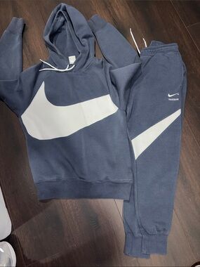Nike Youth Dark Blue Jogger Sweatpants with White Swoosh